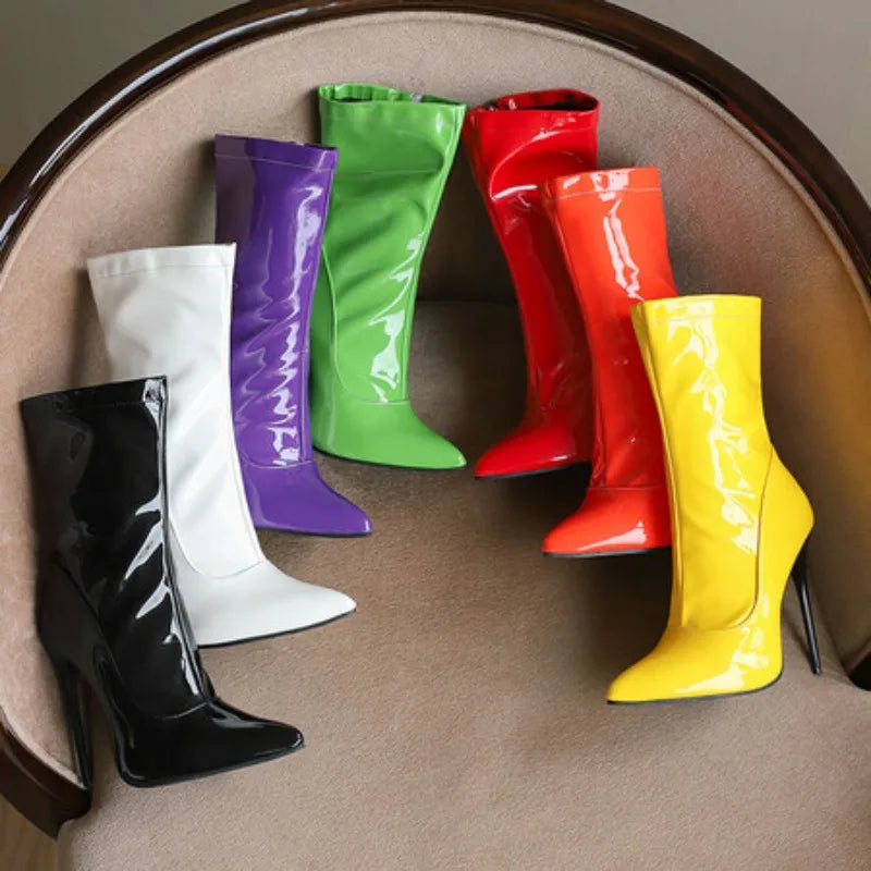 NASBAVI Women’s Patent Leather Ankle Boots - Pointed Toe Stiletto Heels for Autumn Winter Party Style
