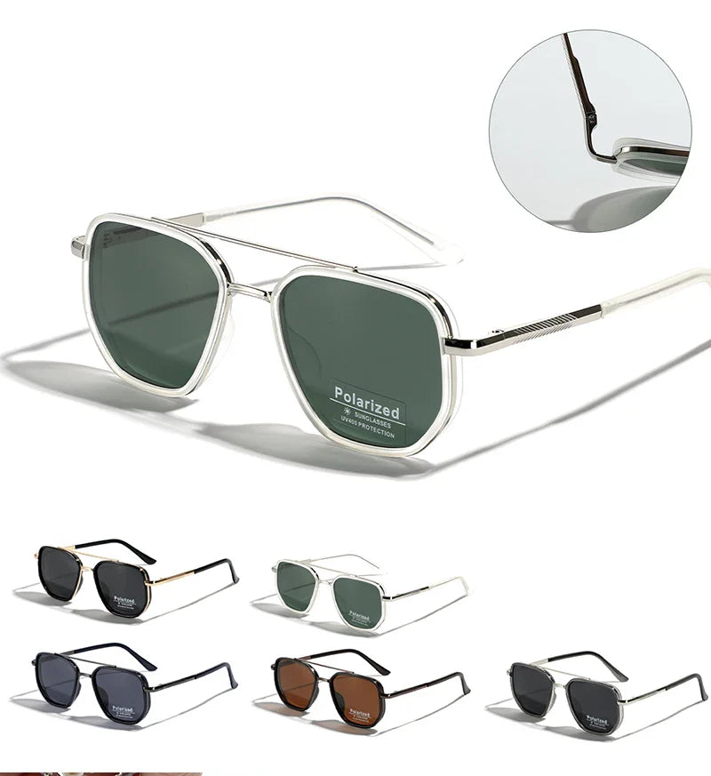 Peekaboo TR90 Polarized Sunglasses – Retro Metal Square Style for Men & Women, UV400 Double Bridge Driving Glasses