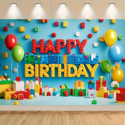 Colorful Building Block Balloon Backdrop - Vibrant Kids Birthday Party Decoration & Photography Background