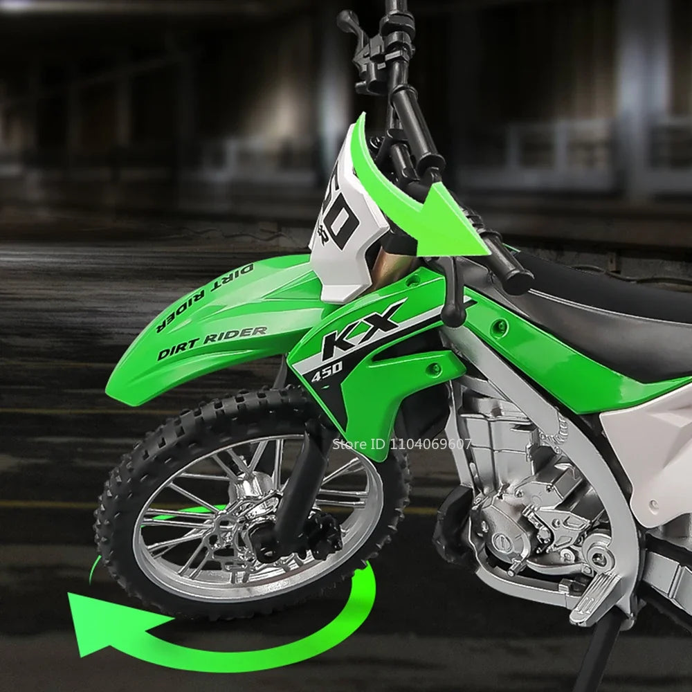 1:12 Kawasaki KX450 Diecast Motorcycle Model - Alloy Toy Bike with Shock Absorption Rubber Tires Gift for Kids & Collectors