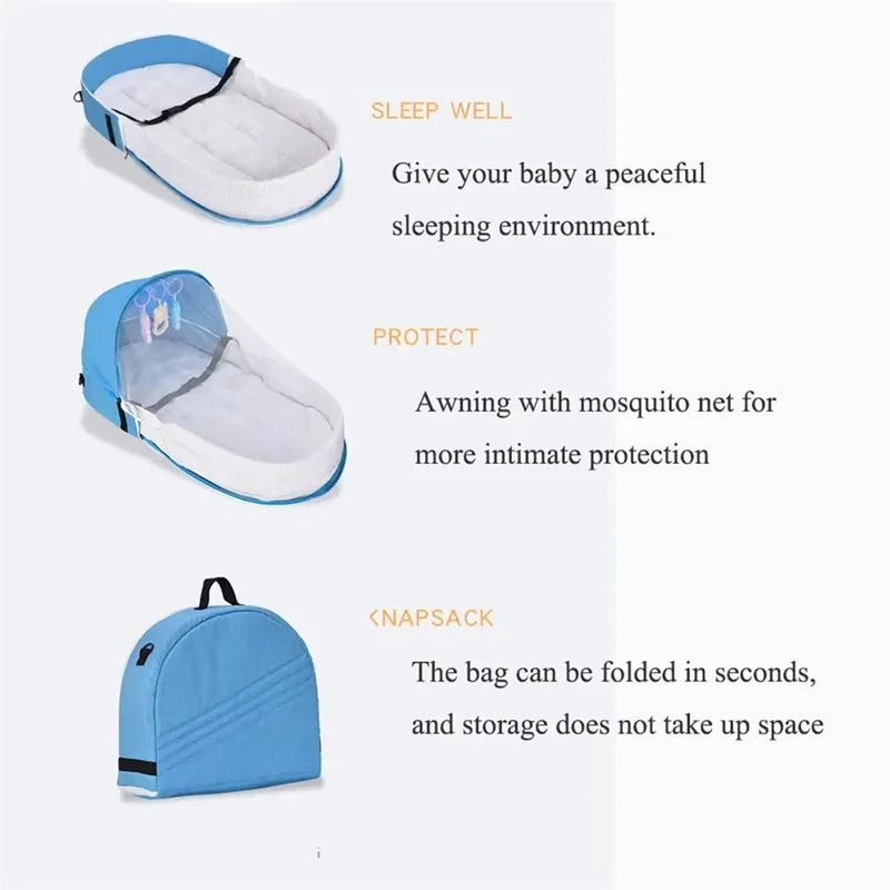 Foldable Baby Travel Crib - Anti-Crush Portable Bed with Mosquito Net & Comfortable Mattress for Newborns