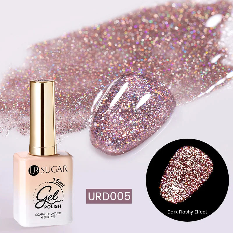 UR SUGAR Champagne Gold Silver Reflective Glitter Gel Nail Polish 15ml - Semi-Permanent Soak Off UV Manicure Art Varnish