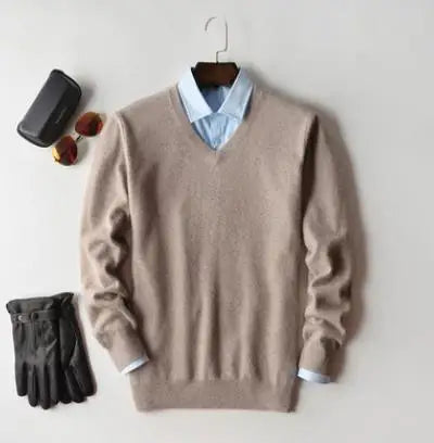 Men's Classic V-Neck Sweater - Cashmere Cotton Blend Warm Autumn Winter Pullover Casual Jumper