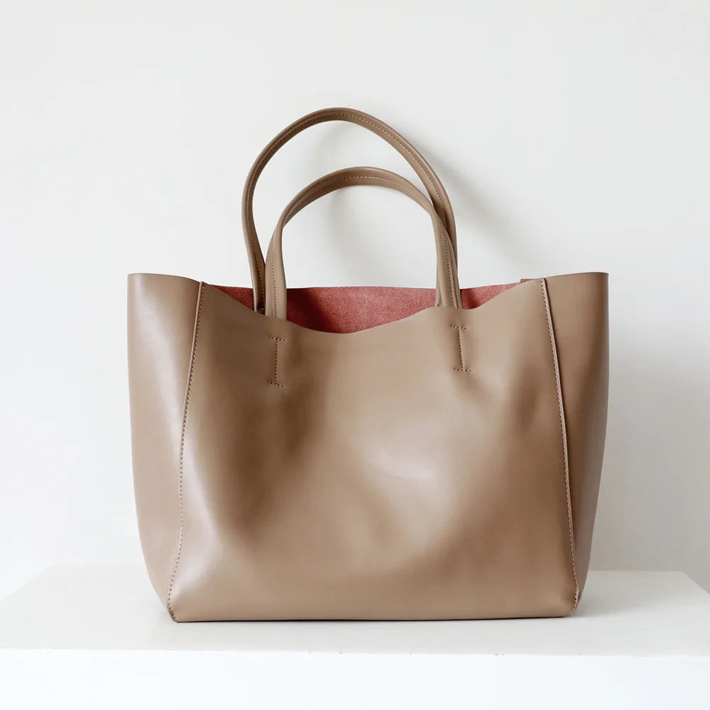 Customized Letter Genuine Leather Tote Bag – Large Capacity, Practical Commuter & Shopping Bag, Cowhide Large Bag