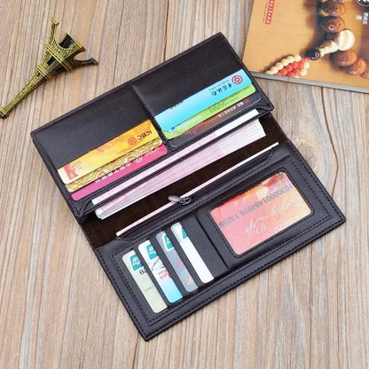 Men's Embossed Long Wallet with Money Clip – Large Capacity Soft Vertical Bifold Wallet