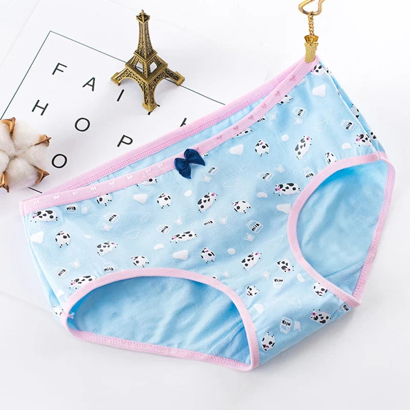 5 Pcs Women’s Cotton Panties Set - Plus Size Cartoon Print Briefs Soft Breathable Female Underwear Lingerie
