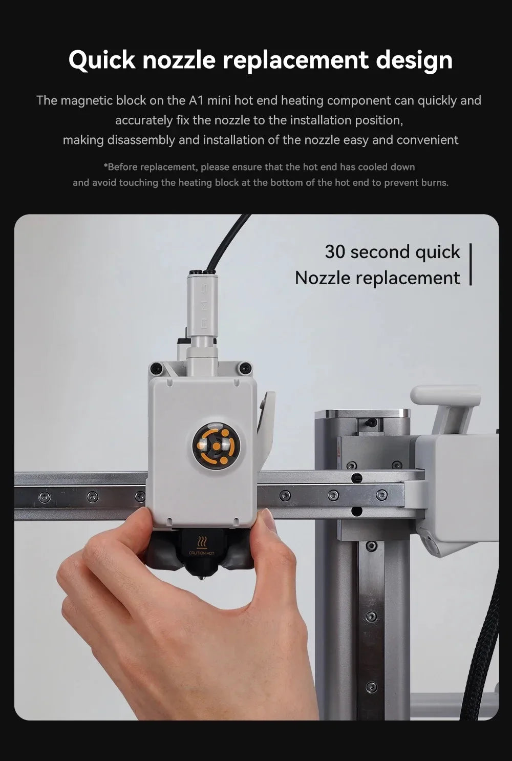 Hotend Kit for Bambu Lab A1/A1 Mini – 0.2/0.4/0.6/0.8mm Hardened Steel Nozzle 3D Printer Accessory