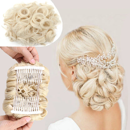 Short Messy Curly Hair Bun Extension – Easy Stretch Combs & Clip-in Ponytail Scrunchie Chignon for Hair Styling
