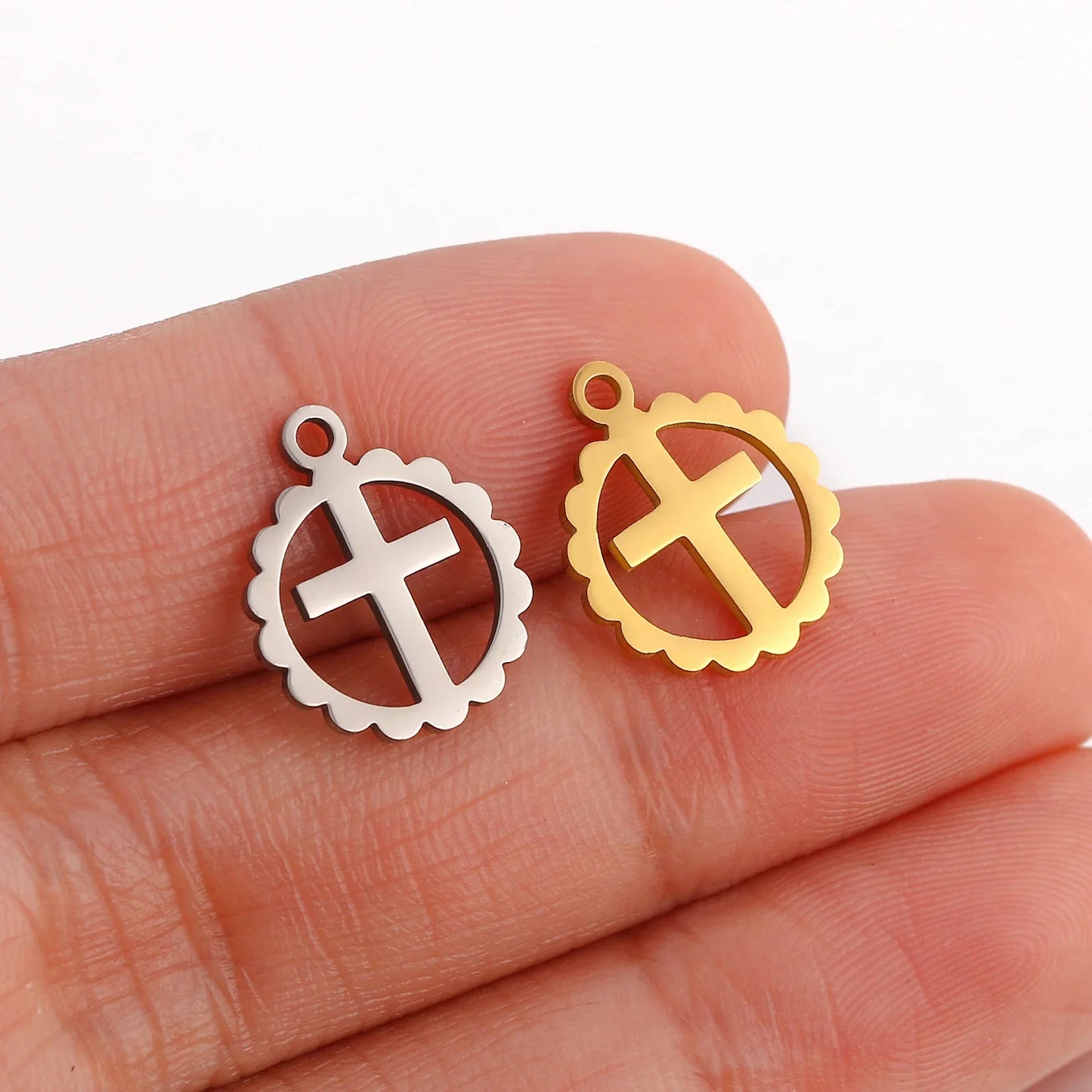 Stainless Steel Cross Charms Set - 5Pcs DIY Jewelry Pendants for Bracelets, Earrings & Necklaces