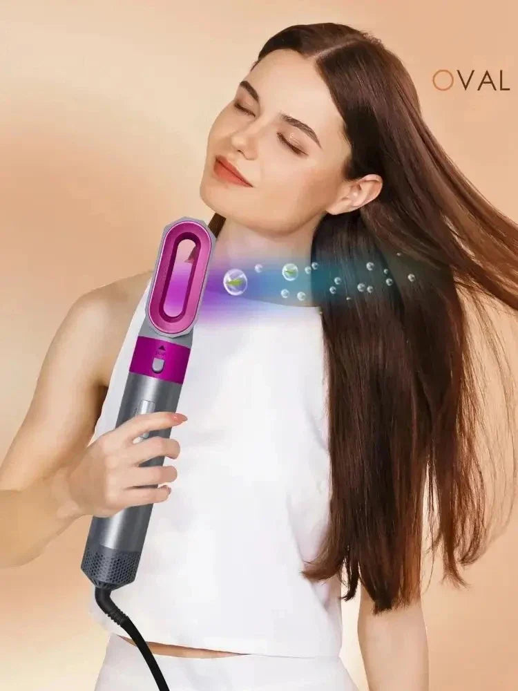 Professional 5-in-1 Air Hair Styler – Low Noise Hair Curling, Straightening & Drying with 1000W Hot Air Brushes