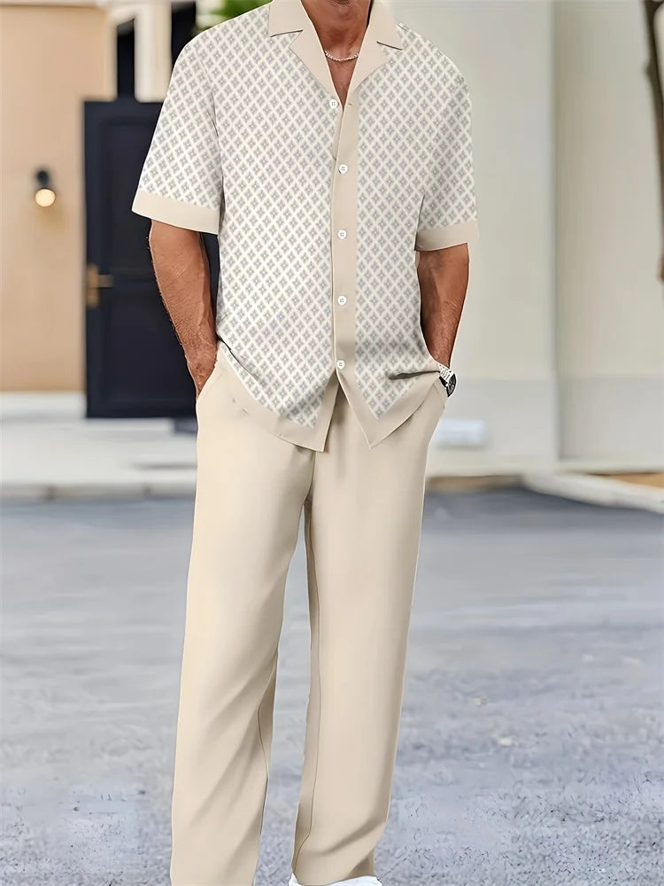 Men's Light Blue Striped Shirt Set - 3D Printed Casual Lapel Shirt for Autumn Outdoor Style