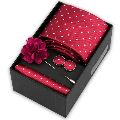 Men’s 4-Piece Tie Set Gift Box - Elegant Necktie with Handkerchief, Cufflinks & Brooch for Business, Wedding & Suit Accessories