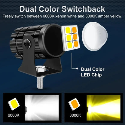 LED Motorcycle Spotlight With Switch - Super Bright Projector Headlight Fisheye Lens Moto Fog Lamp Driving Light