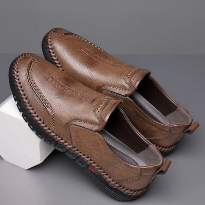 Men’s Genuine Leather Hand-Stitched Slip-On Shoes - Business Formal Wedding & Party Dress Footwear