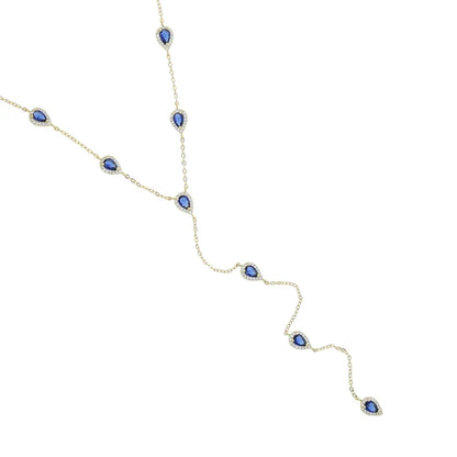 2023 Gold Plated Y Lariat Necklace - Colorful CZ Teardrop Pendant Geometric Jewelry for Women