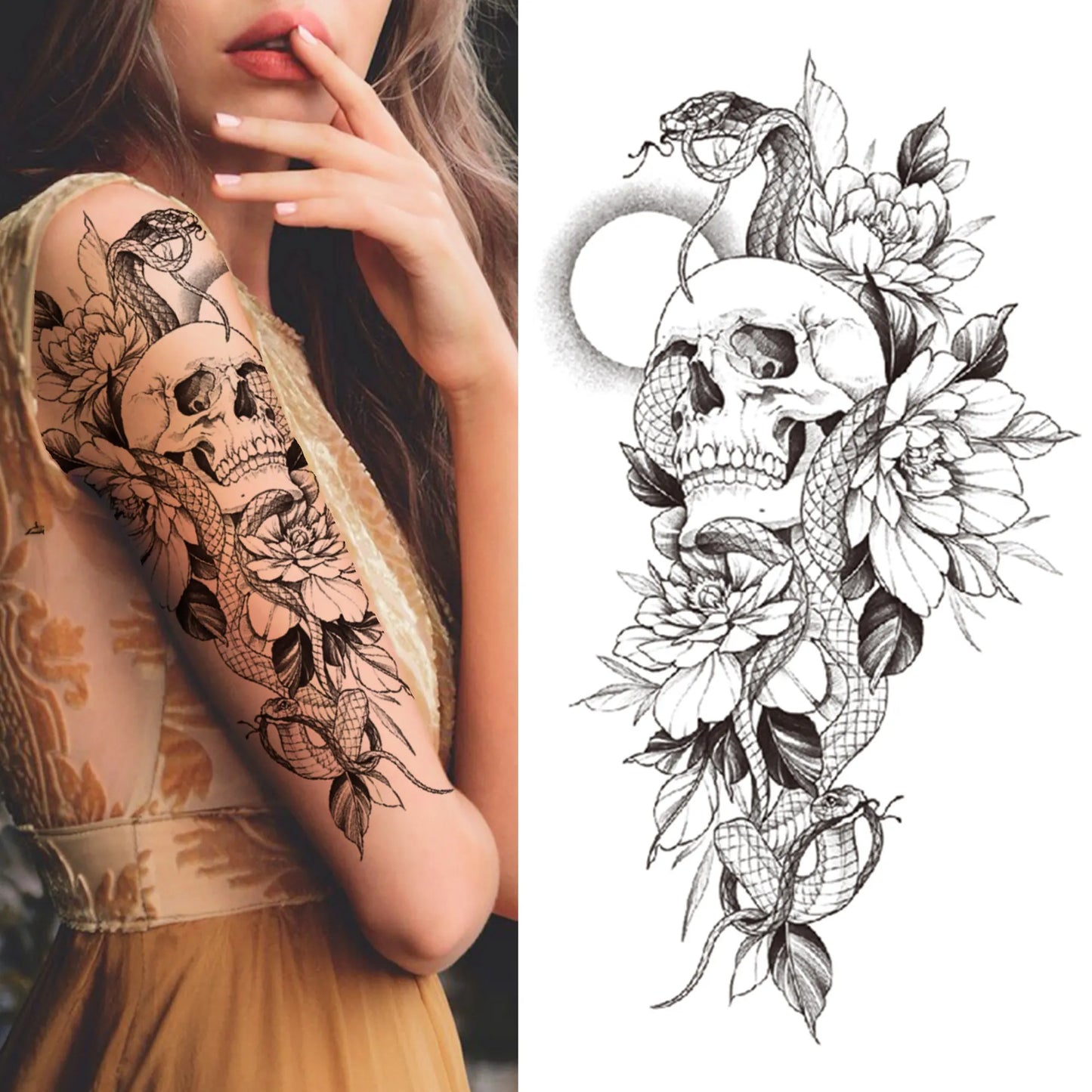 Full Arm Temporary Tattoo Sleeve - Realistic Warrior Lion Tiger Flower & Maori Design Fake Tattoos