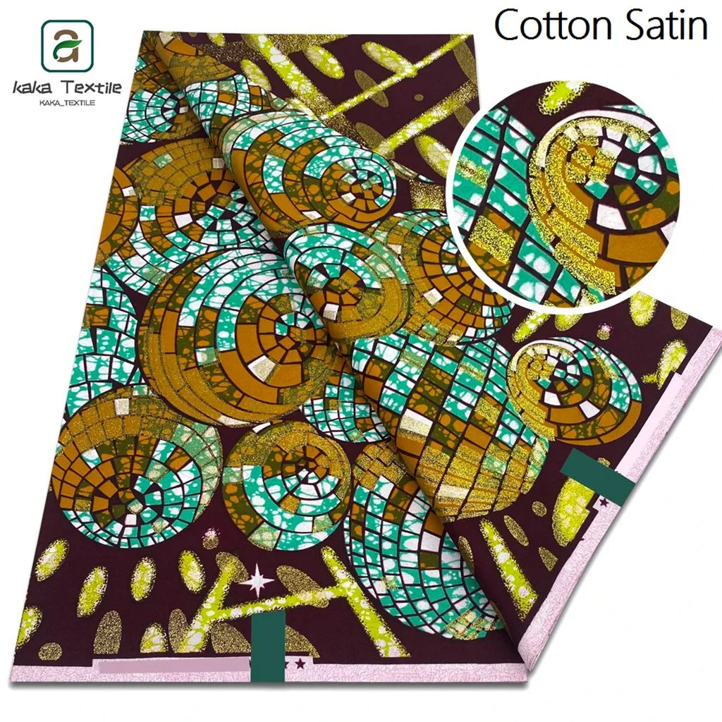 New Grand African Wax Fabric - 6 Yards Cotton Ankara Batik Pagne with Golden Shine Finish for Dresses & Sewing