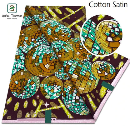 New Grand African Wax Fabric - 6 Yards Cotton Ankara Batik Pagne with Golden Shine Finish for Dresses & Sewing