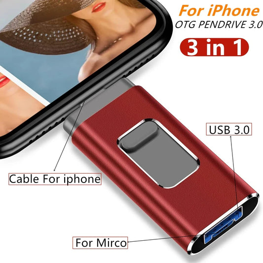 iPhone Flash Drive 3.0 – 256GB, 128GB, 64GB Memory Stick, External Storage for iPhone, PC, iPad, and More Devices