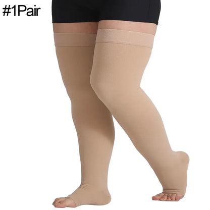 Thigh High 20-32 mmHg Toeless Compression Socks – Circulation Support for Men & Women with Silicone Dot Band
