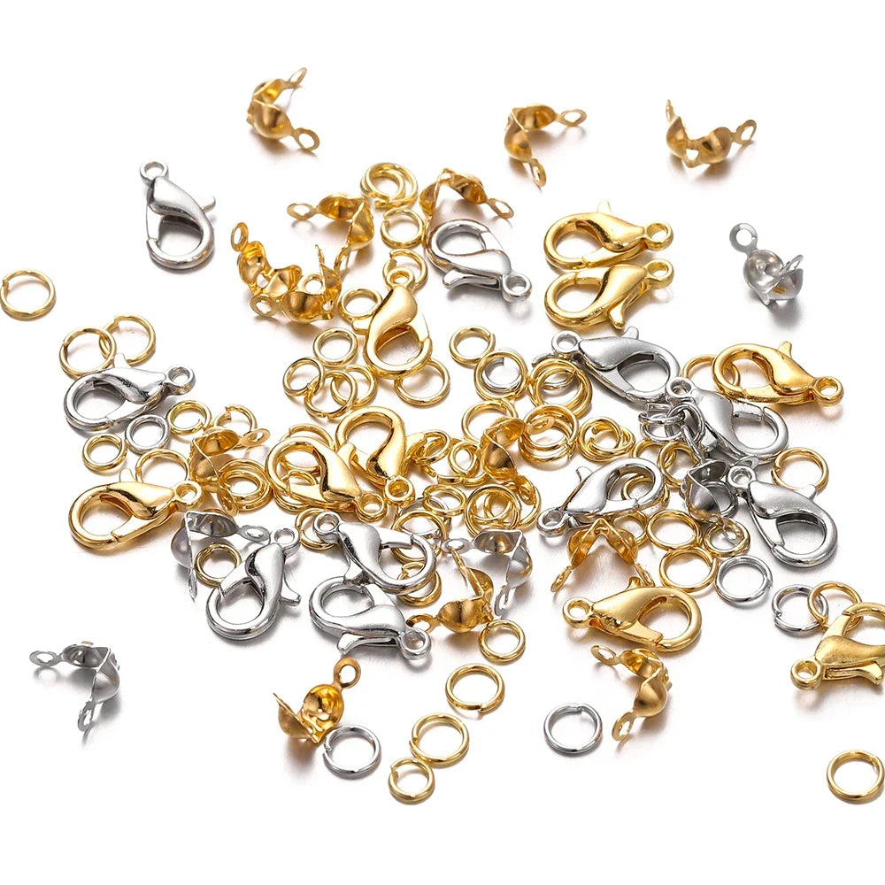 210-400Pcs Jewelry Making Kit - Lobster Clasps Jump Rings Crimp Beads Findings for DIY Bracelets & Necklaces