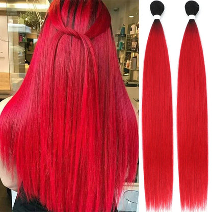 26" Ombre Straight Synthetic Hair Extensions – Smooth Weaving, Full Blue Hair Bundles from Root to End