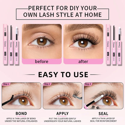 DIY Segmented False Eyelash Set – Large Capacity Cluster Lash Book with Glue, Remover, Tweezers, Brush & Festival Gift
