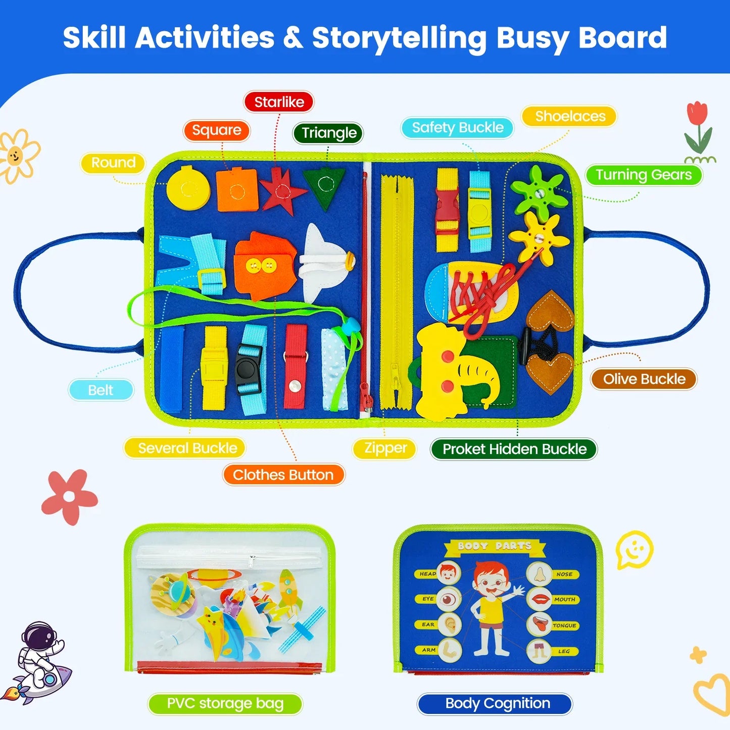 Montessori Toddler Busy Board – Educational Activity for Motor Skills & Baby Learning Toys for Travel