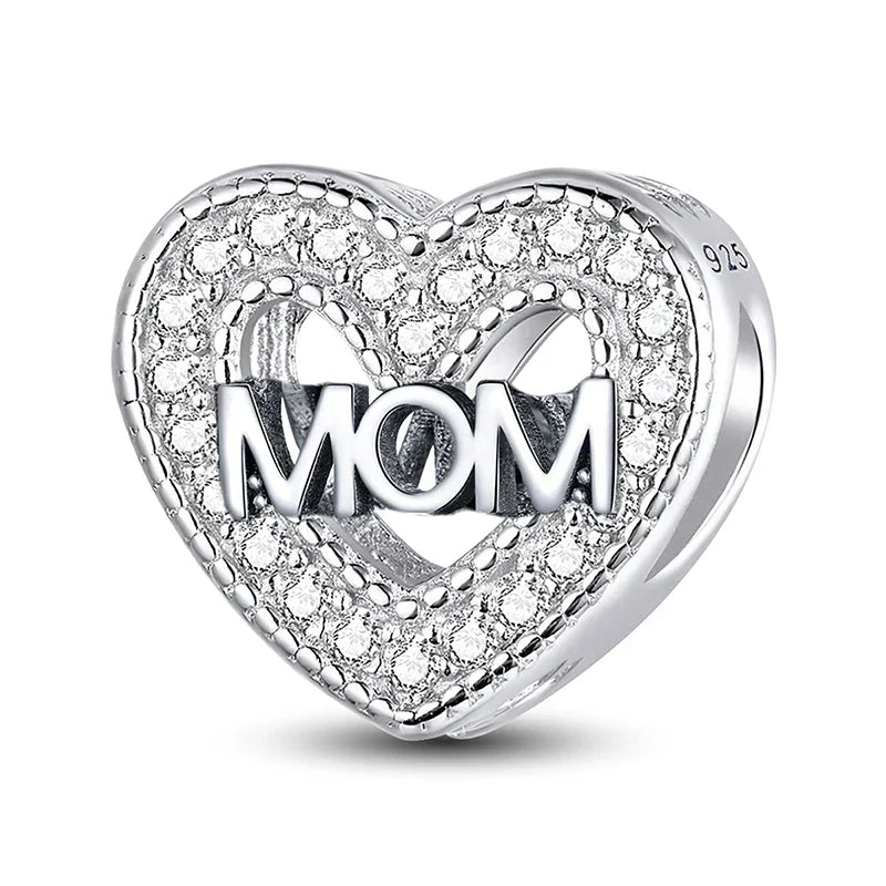 925 Sterling Silver Pink Heart Charm - Zircon Love Pendant Bead for DIY Bracelets, Bangles & Women’s Jewelry