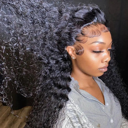 250% Density Deep Wave Lace Front Wig – 13x6 HD Water Wave Curly Frontal, Human Hair for Black Women