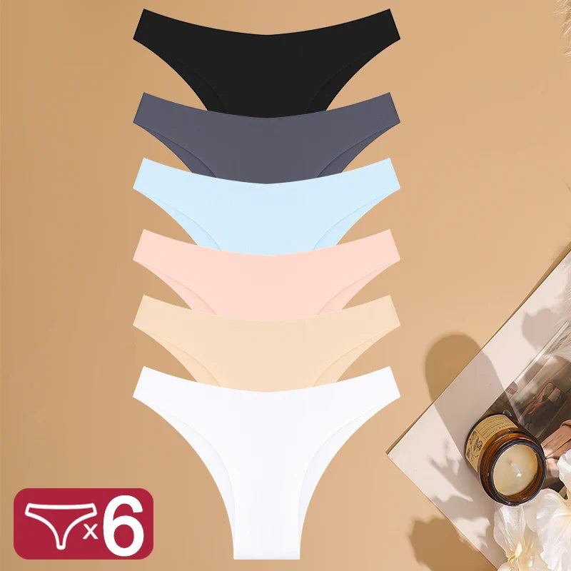 FINETOO 6PCS Ice Silk Seamless Panties Set – Low Waist Brazilian Underwear, Breathable & High Elastic Lingerie