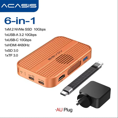 Acasis Magnetic M.2 NVMe SSD Enclosure - 10Gbps USB-C Docking Station with HDMI 4K60Hz, SD/TF & PD 100W Support