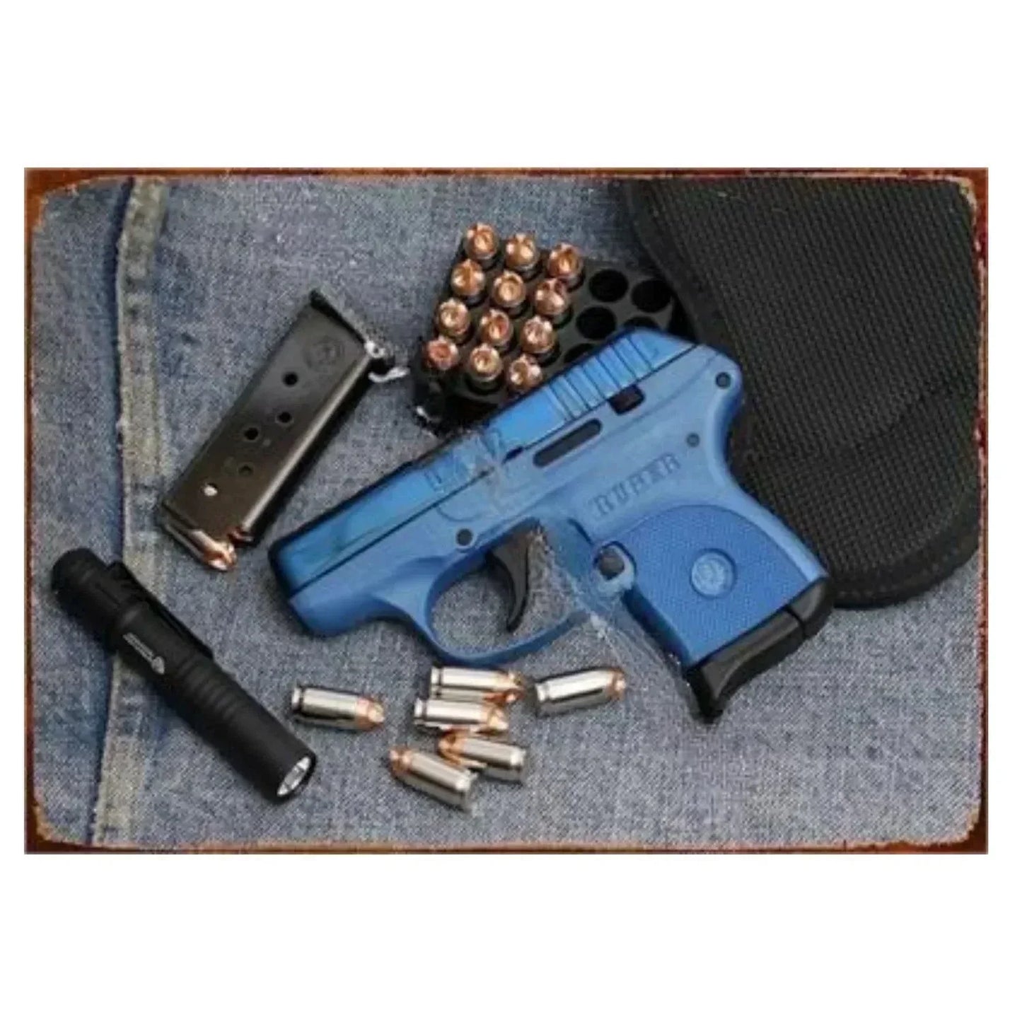 Pistol Metal Wall Sign - Military Style Decoration for Man Cave Home Cafe Bar Garden