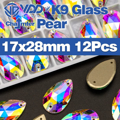 AAAAA K9 Glass Sew-On Rhinestones - AB Crystal Flatback Stones for Wedding Dress & Clothing Accessories