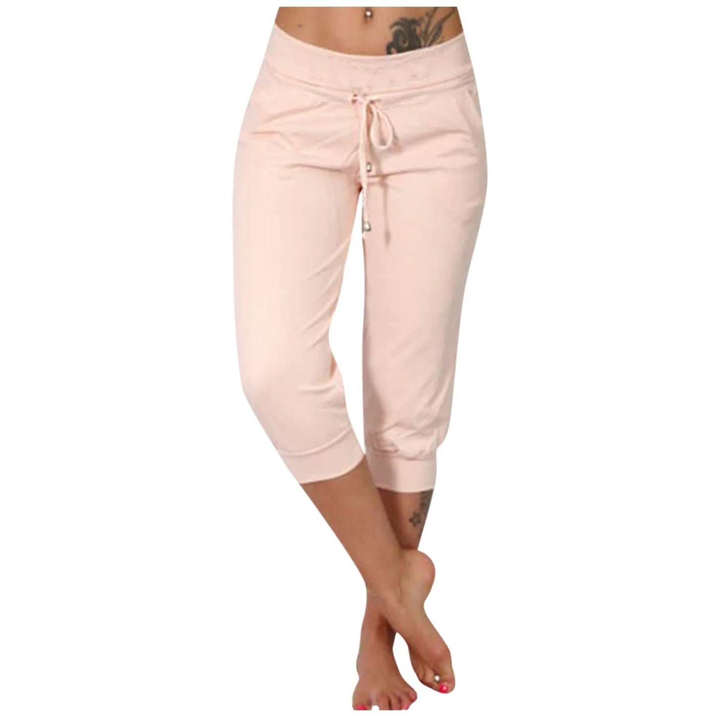 Women’s Cotton Linen Jogger Capris - Solid Color Summer Casual Pants with Double Pockets for Beach & Vacation Wear