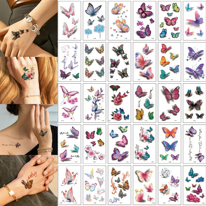 30pcs Black Temporary Tattoo Stickers - Flower Butterfly Rose Moon Star Mandala Designs for Hand, Chest & Body Art