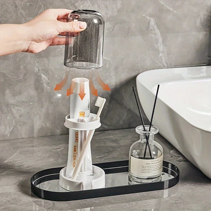 Bathroom Toothbrush Holder - Dust Cover Drainage Organizer with Multifunctional Toothbrush and Cup Storage