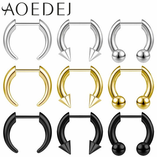 AOEDEJ 16G Stainless Steel Plug-In Style Nose Ring – Spike Ox Horn Septum Ring for Men & Women Large Gauge Body Piercing (8–10mm) Single Piece
