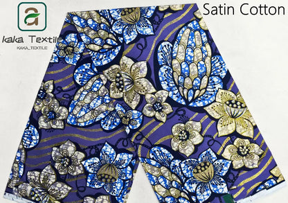 African Golden Glitter Wax Fabric - Soft Cotton Ankara Gold Print Batik 6 Yards