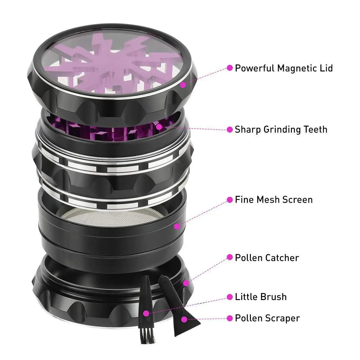 2.5-Inch Hand Crank Aluminum Grinder with Clear Top – 65mm Black & Green Herb Grinder Gift