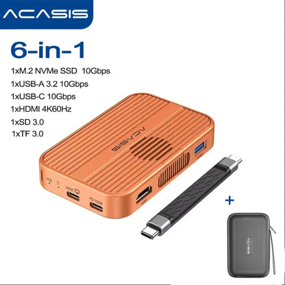 Acasis Magnetic M.2 NVMe SSD Enclosure - 10Gbps USB-C Docking Station with HDMI 4K60Hz, SD/TF & PD 100W Support