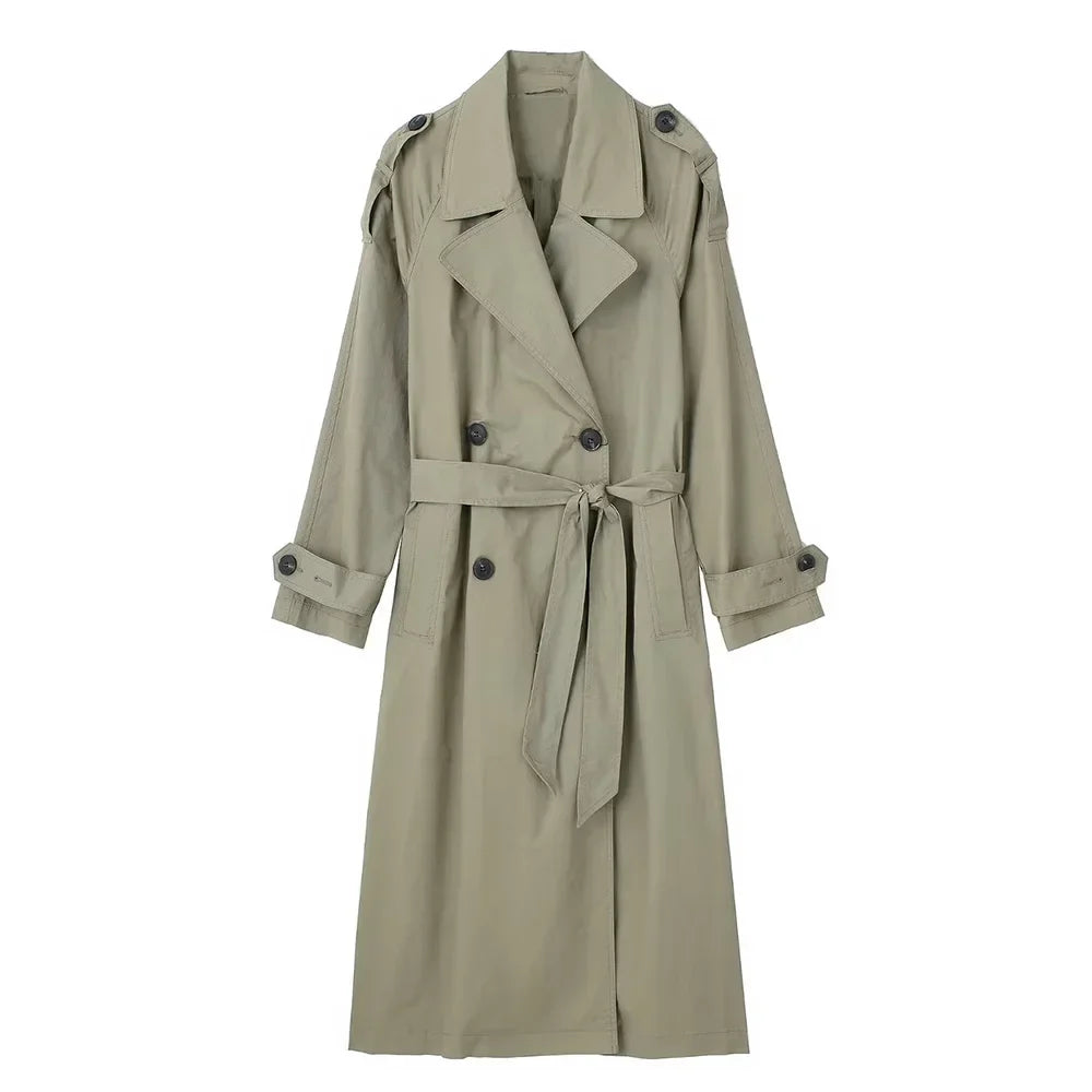 Willshela Women’s Double Breasted Trench Coat - Fashion Belted Vintage Lapel Long Sleeve Chic Outerwear Outfit