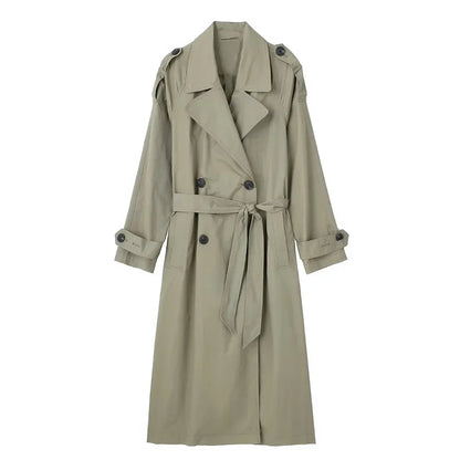 Willshela Women’s Double Breasted Trench Coat - Fashion Belted Vintage Lapel Long Sleeve Chic Outerwear Outfit