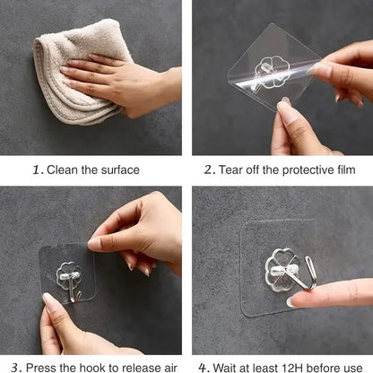 Transparent Heavy Duty Self-Adhesive Wall Hooks – Multi-Purpose Key & Towel Holder for Kitchen and Bathroom