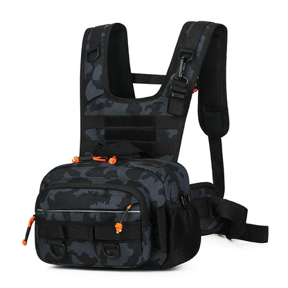 Fishing Lure Front Chest Vest Backpack – Tactical Travel, Camping, Hiking & Outdoor Cycling Mountaineering Gear Bag for Men