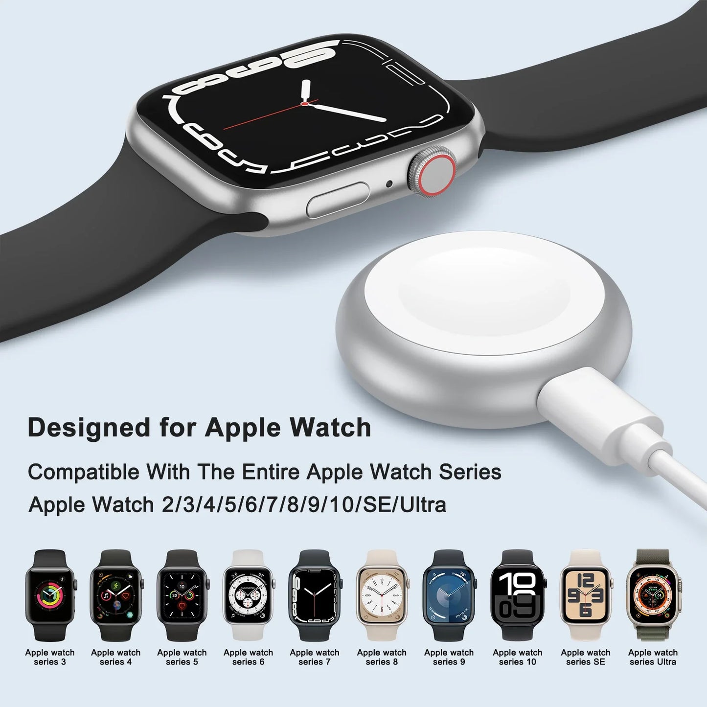 Portable Magnetic Apple Watch Charger with Lanyard – Dock Holder for Ultra 1/2, Series 10–1 & SE Smartwatch Charging Cableless Power Bank Style