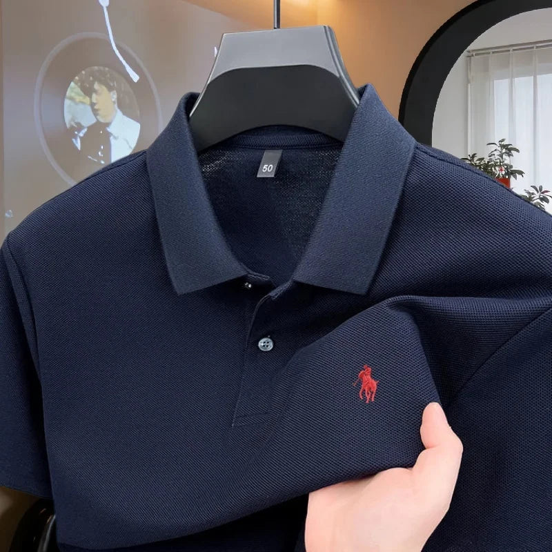 Men’s 100% Cotton Polo Shirt - Luxury Short Sleeve Golf Top with Embroidered Pony Design for Summer Casual Fashion