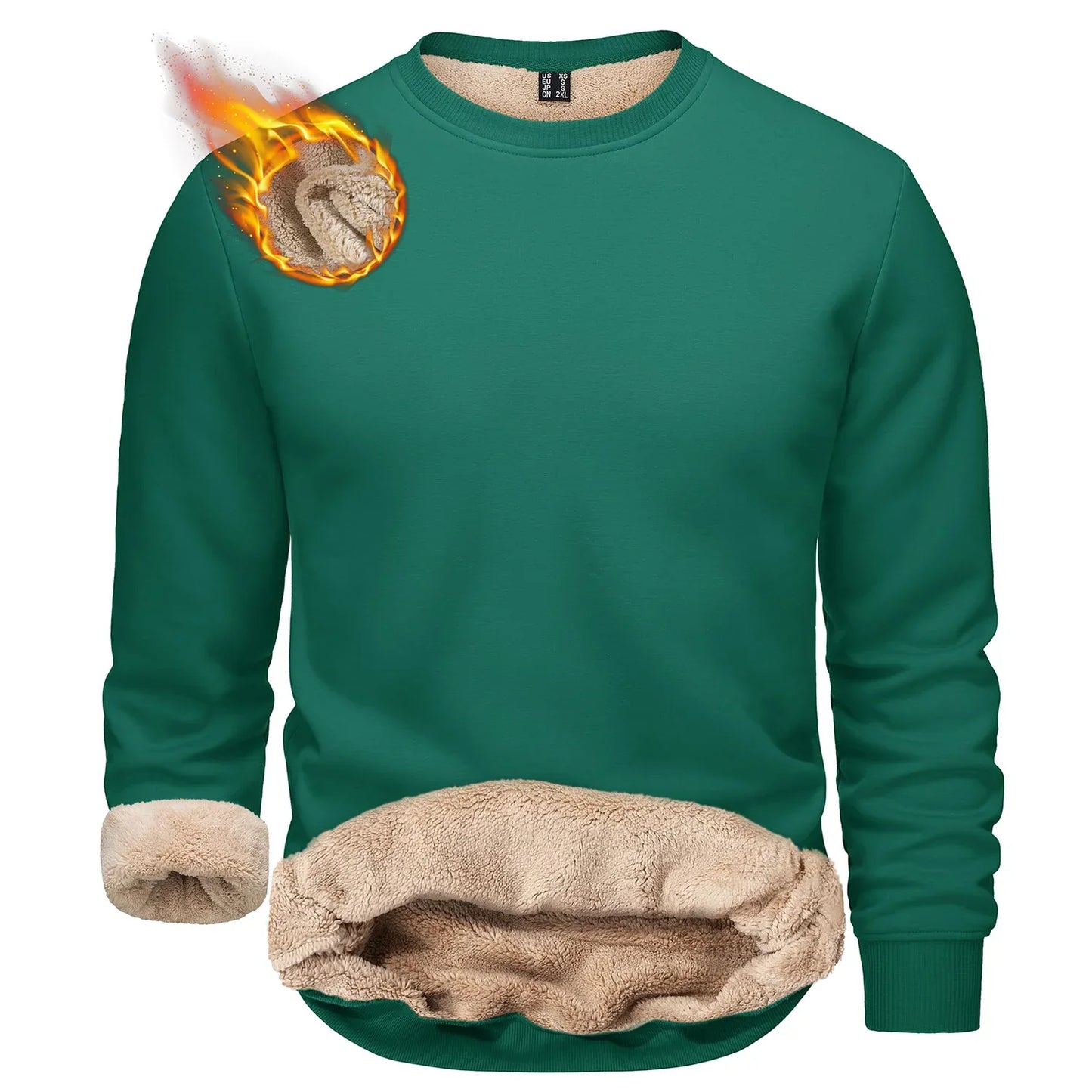 TACVASEN Men’s Winter Fleece Sweatshirt – Thicken Sherpa-Lined Crewneck Pullover, Warm Heavy Winter Top, No Hood