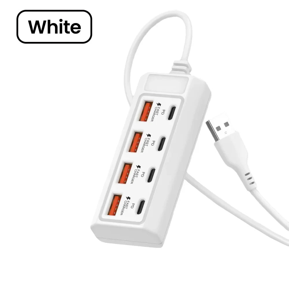 8-in-1 USB Charging Station - 25W PD Type-C Multi-Port Desktop Hub for iPhone, Samsung, Xiaomi & Huawei