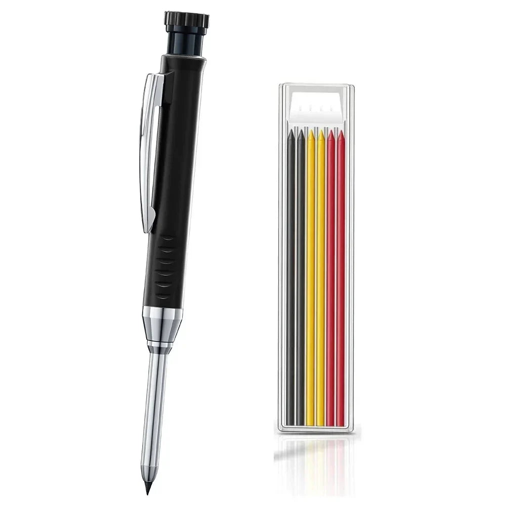 Carpenter Mechanical Pencil Set - 2.8mm Solid Woodworking Pencil With Sharpener & 3 Color Refills For Construction Tools